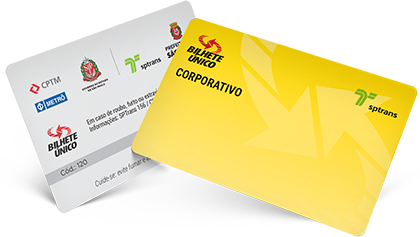 Dois Bilhetes Único Corporativo, um ilustrando a frente e outro o verso. 