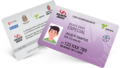 Dois Bilhetes &Uacute;nico Especial da Pessoa com Defici&ecirc;ncia, um ilustrando a frente e outro o verso. 