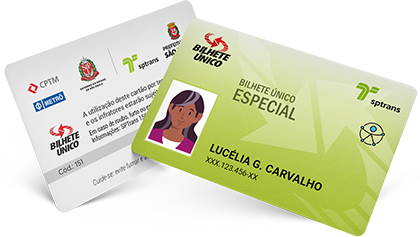 Dois Bilhetes Único Especial da Pessoa Idosa, um ilustrando a frente e outro o verso. 