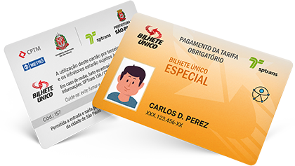 Dois Bilhetes Único Especial da Pessoa Obesa, um ilustrando a frente e outro o verso. 