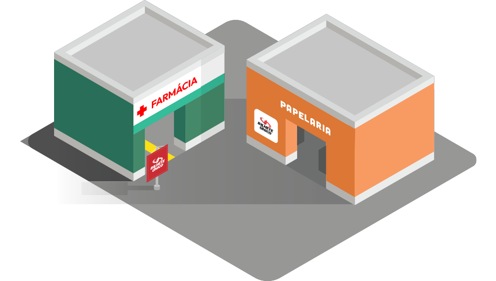 Ilustração de um posto de atendimento, com duas pessoas sendo atendidas.